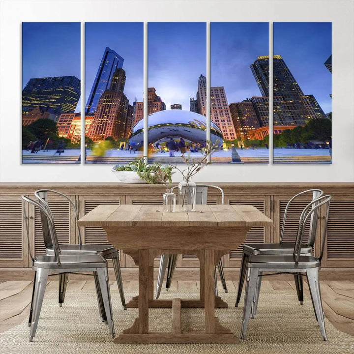 Chicago Night Skyline Wall Art City Cityscape Canvas Picture Print 