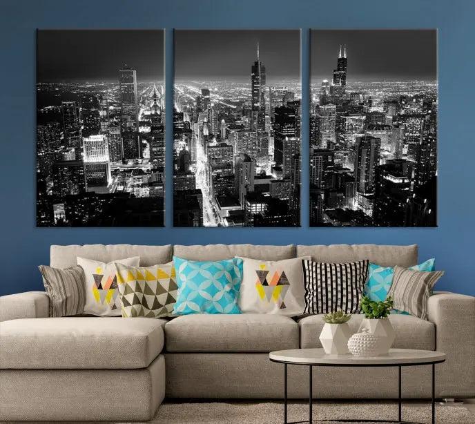 Chicago Wall Art Canvas Print Chicago City Night Canvas Print 