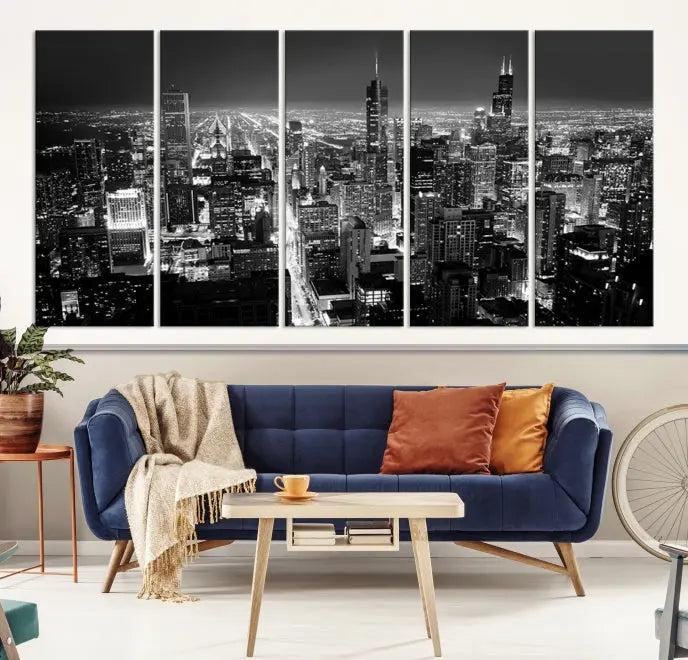 Chicago Wall Art Canvas Print Chicago City Night Canvas Print 