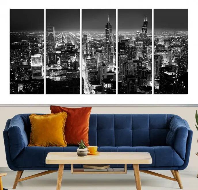 Chicago Wall Art Canvas Print Chicago City Night Canvas Print 