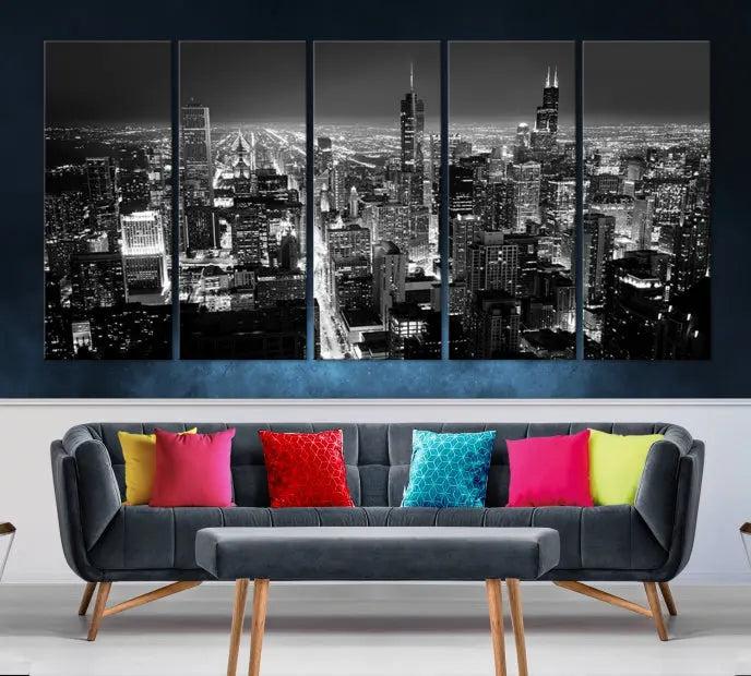 Chicago Wall Art Canvas Print Chicago City Night Canvas Print 