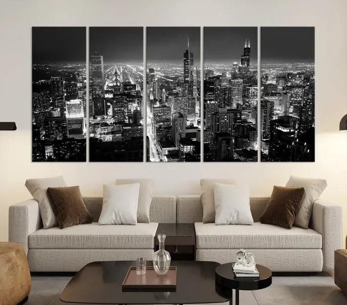 Chicago Wall Art Canvas Print Chicago City Night Canvas Print 