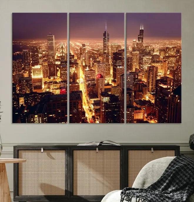 Chicago Wall Art Canvas Print Chicago City Night Canvas Print 