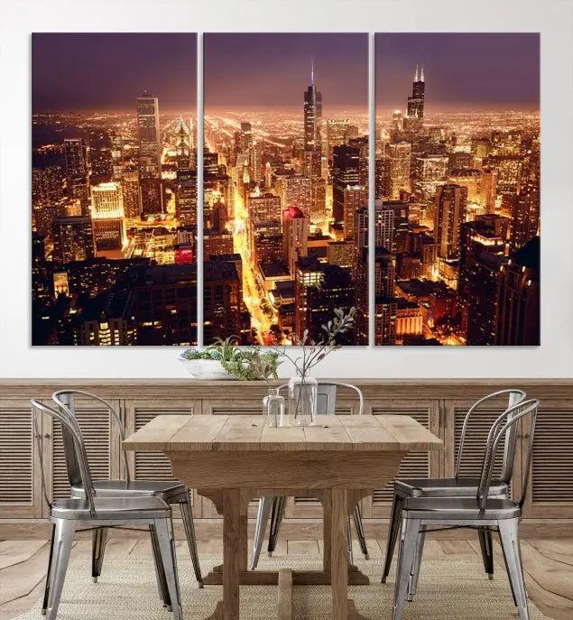 Chicago Wall Art Canvas Print Chicago City Night Canvas Print 