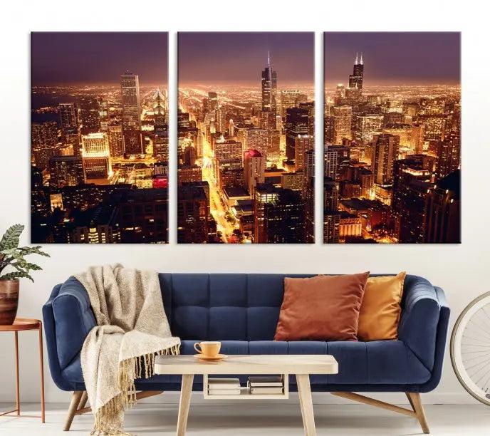 Chicago Wall Art Canvas Print Chicago City Night Canvas Print 