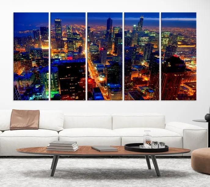 Chicago Wall Art Canvas Print Chicago City Night Canvas Print 