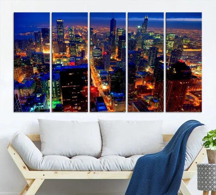 Chicago Wall Art Canvas Print Chicago City Night Canvas Print 