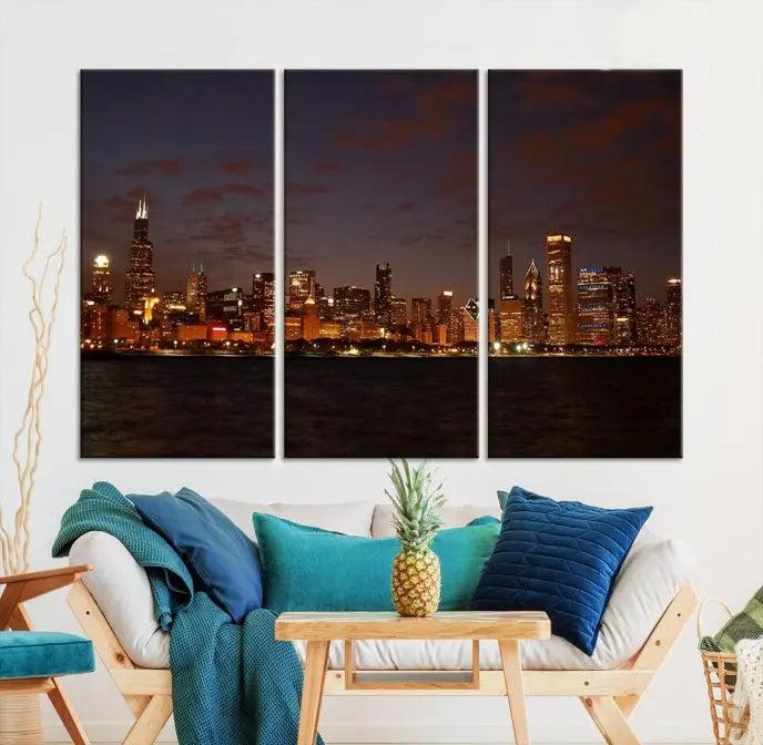 Chicago Wall Art Canvas Print Chicago City Night Canvas Print 