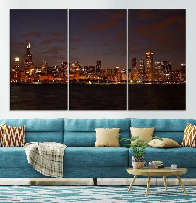 Chicago Wall Art Canvas Print Chicago City Night Canvas Print 