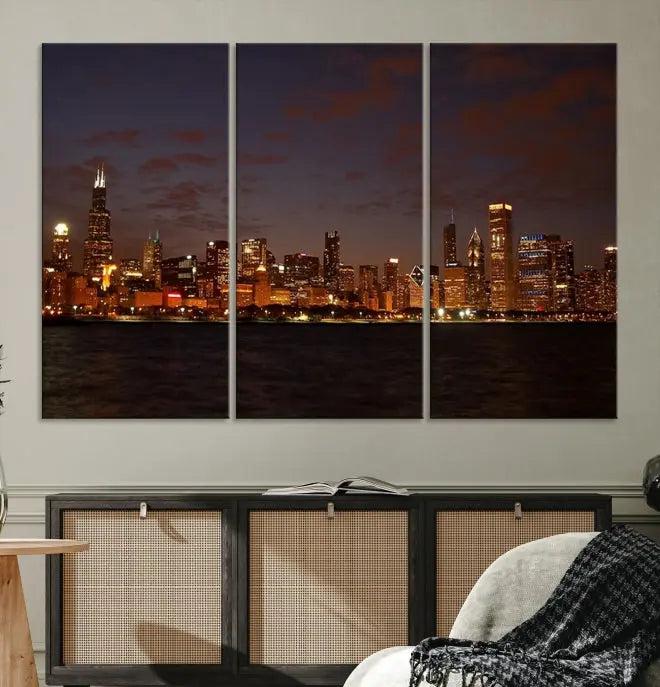 Chicago Wall Art Canvas Print Chicago City Night Canvas Print 