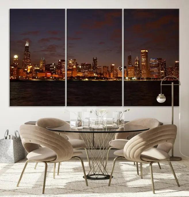 Chicago Wall Art Canvas Print Chicago City Night Canvas Print 