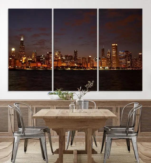 Chicago Wall Art Canvas Print Chicago City Night Canvas Print 