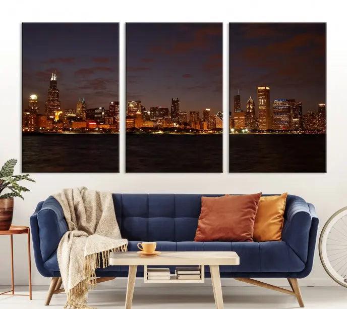 Chicago Wall Art Canvas Print Chicago City Night Canvas Print 