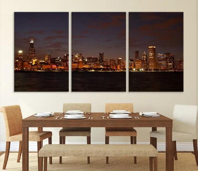 Chicago Wall Art Canvas Print Chicago City Night Canvas Print 