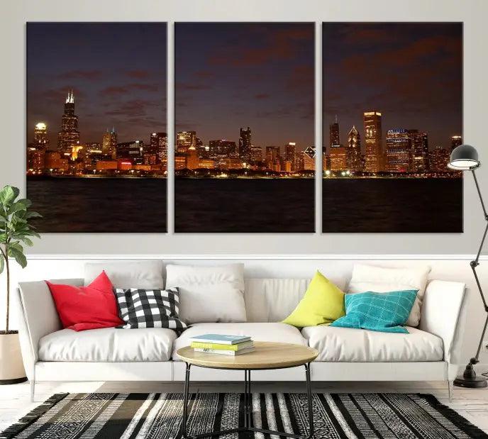 Chicago Wall Art Canvas Print Chicago City Night Canvas Print 