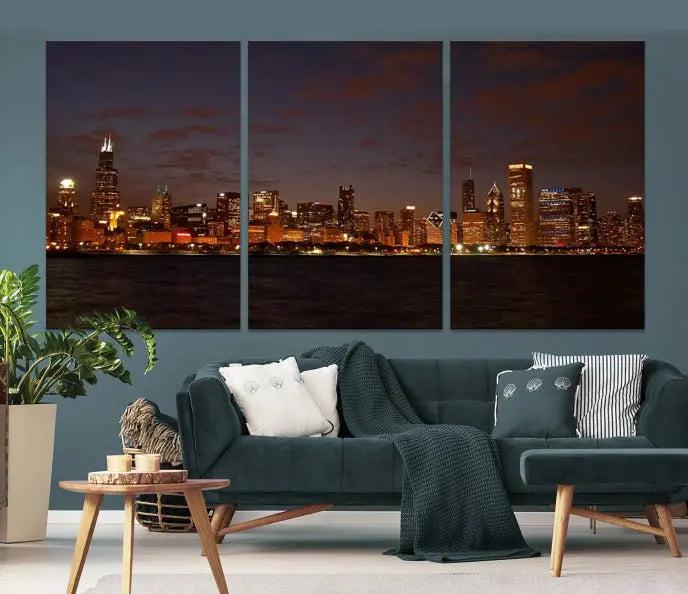 Chicago Wall Art Canvas Print Chicago City Night Canvas Print 