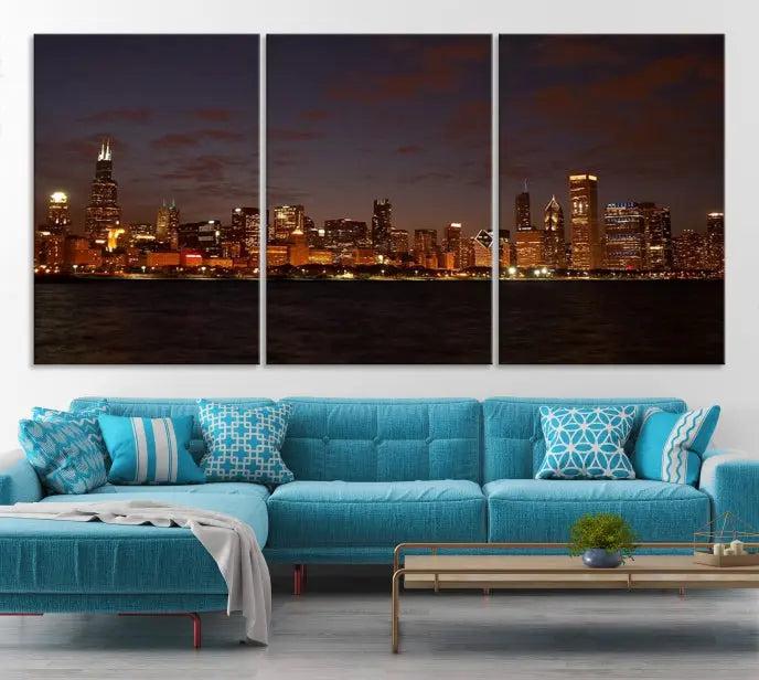 Chicago Wall Art Canvas Print Chicago City Night Canvas Print 