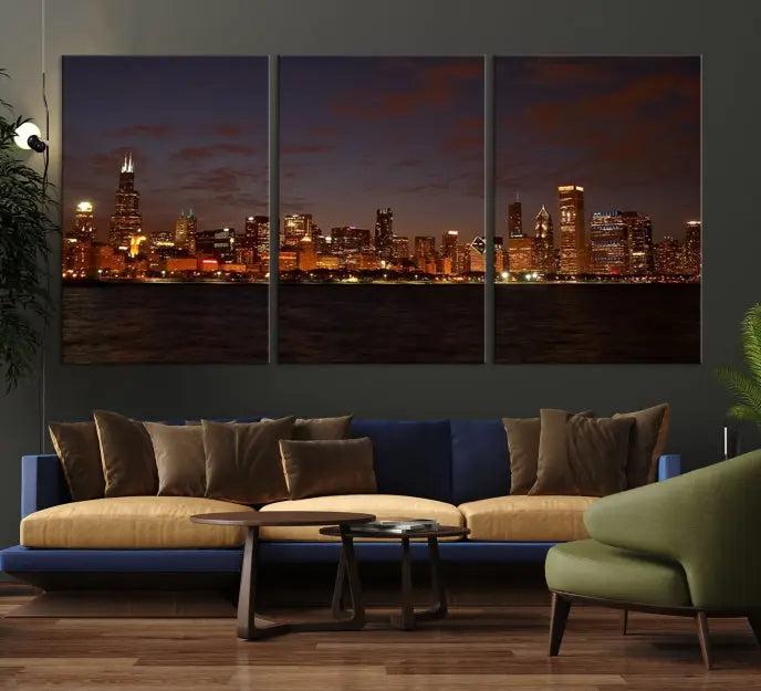 Chicago Wall Art Canvas Print Chicago City Night Canvas Print 