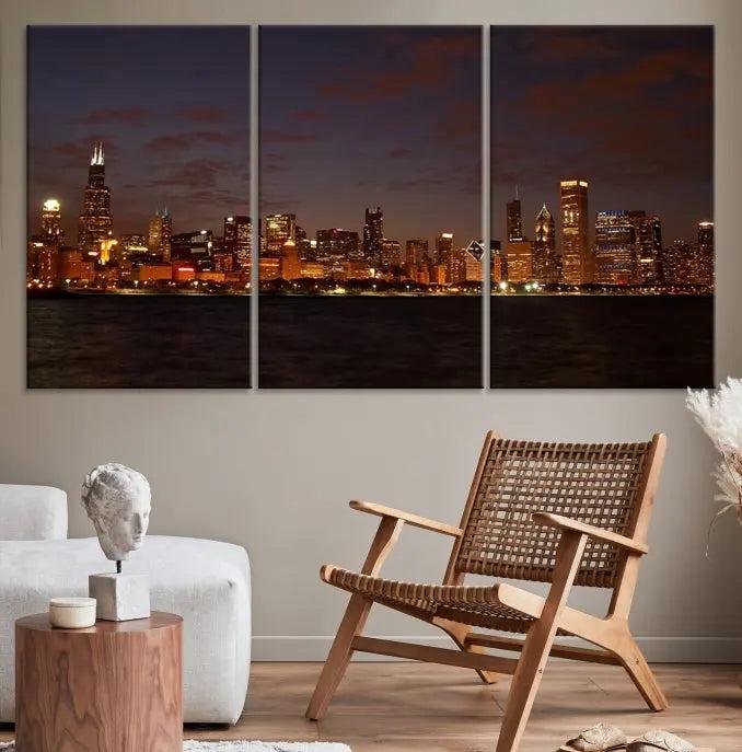 Chicago Wall Art Canvas Print Chicago City Night Canvas Print 