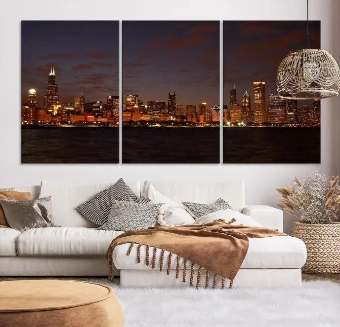 Chicago Wall Art Canvas Print Chicago City Night Canvas Print 