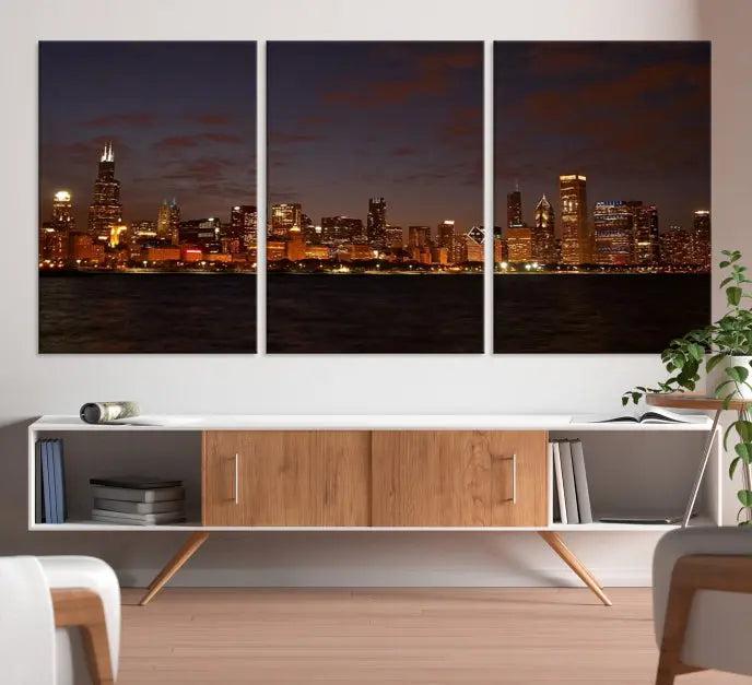 Chicago Wall Art Canvas Print Chicago City Night Canvas Print 