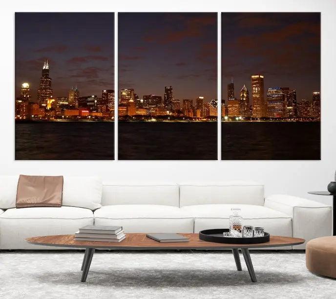 Chicago Wall Art Canvas Print Chicago City Night Canvas Print 