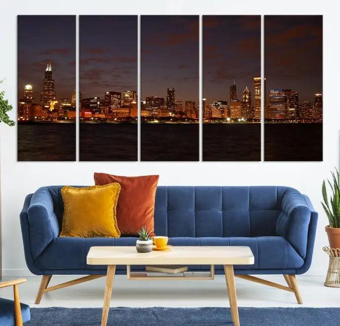 Chicago Wall Art Canvas Print Chicago City Night Canvas Print 