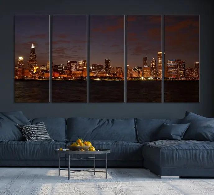 Chicago Wall Art Canvas Print Chicago City Night Canvas Print 