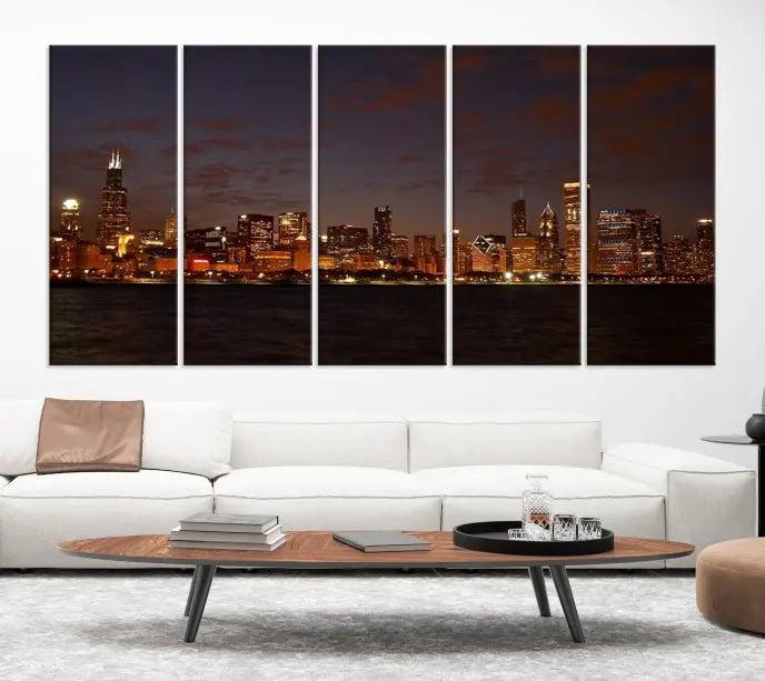 Chicago Wall Art Canvas Print Chicago City Night Canvas Print 