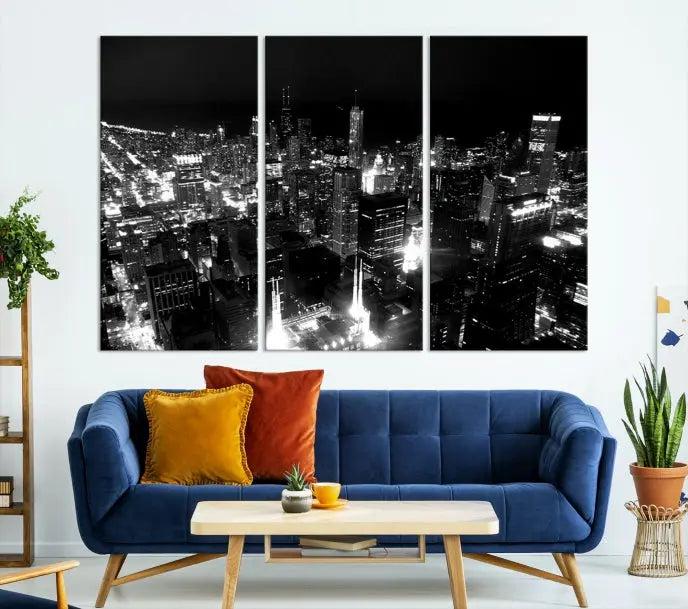 Chicago Wall Art Canvas Print Chicago City Night Canvas Print 