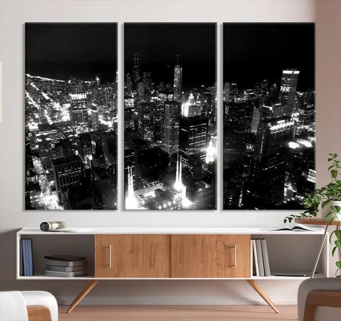 Chicago Wall Art Canvas Print Chicago City Night Canvas Print 