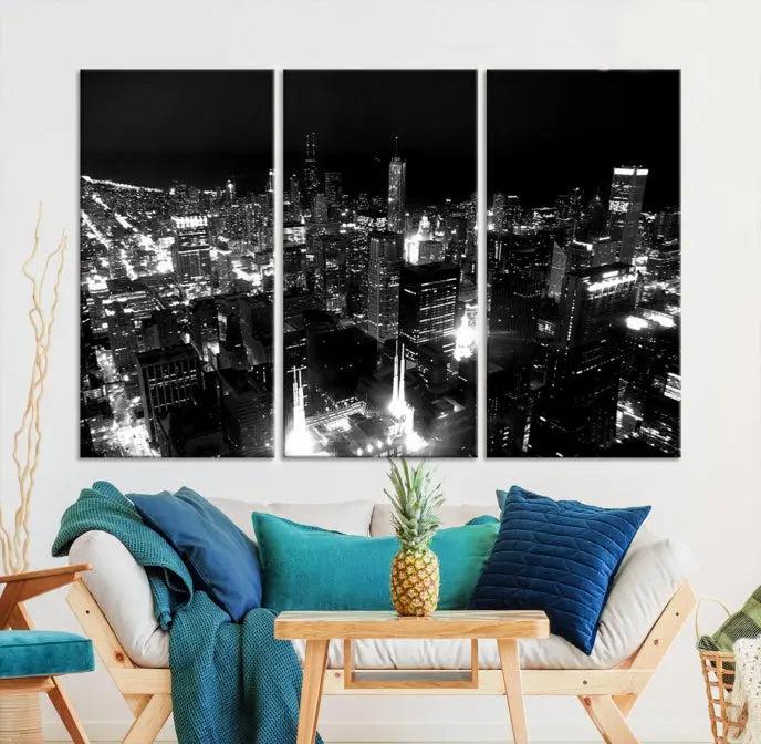 Chicago Wall Art Canvas Print Chicago City Night Canvas Print 