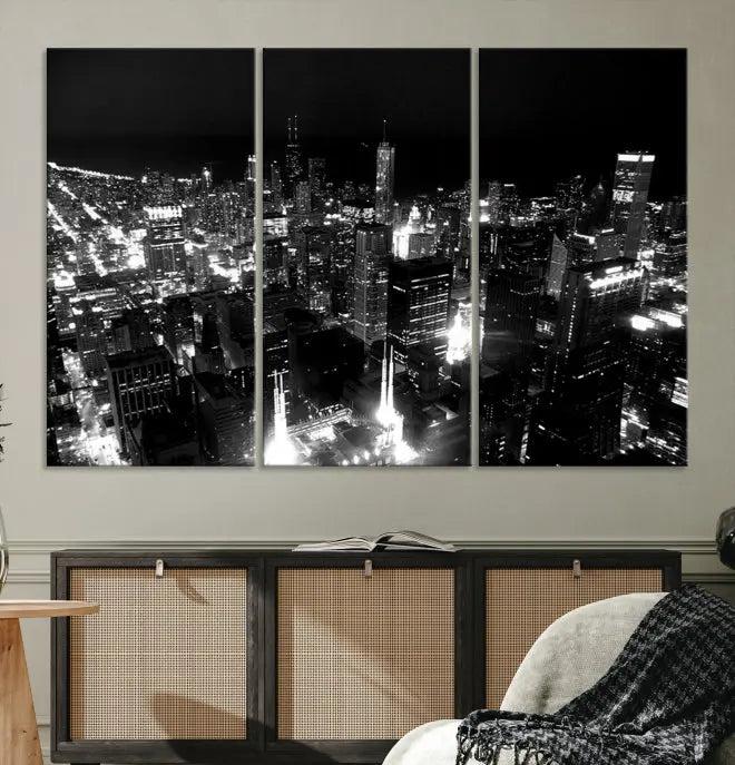 Chicago Wall Art Canvas Print Chicago City Night Canvas Print 