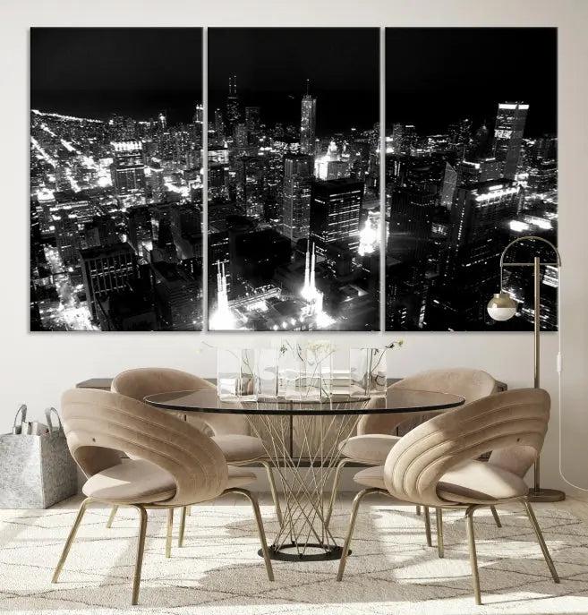 Chicago Wall Art Canvas Print Chicago City Night Canvas Print 