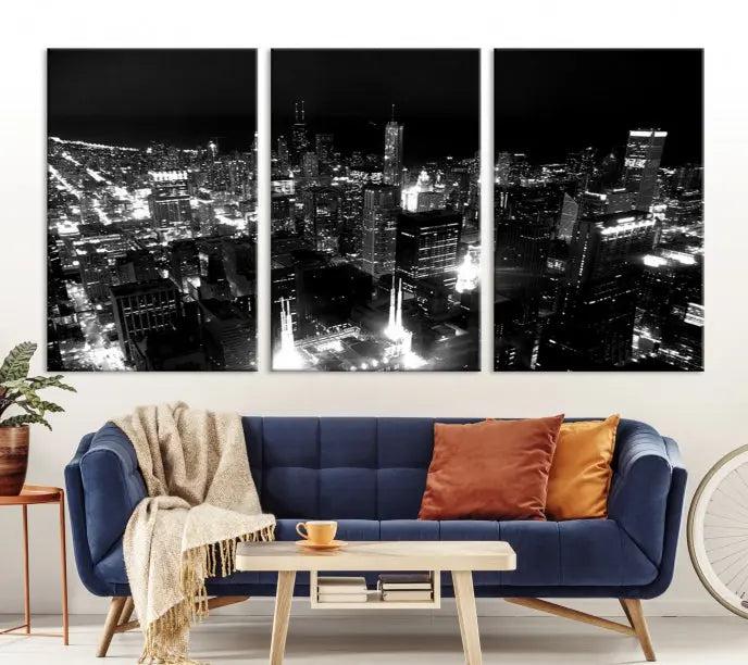 Chicago Wall Art Canvas Print Chicago City Night Canvas Print 