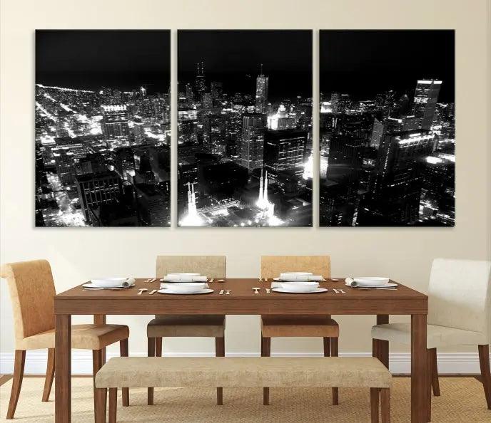 Chicago Wall Art Canvas Print Chicago City Night Canvas Print 