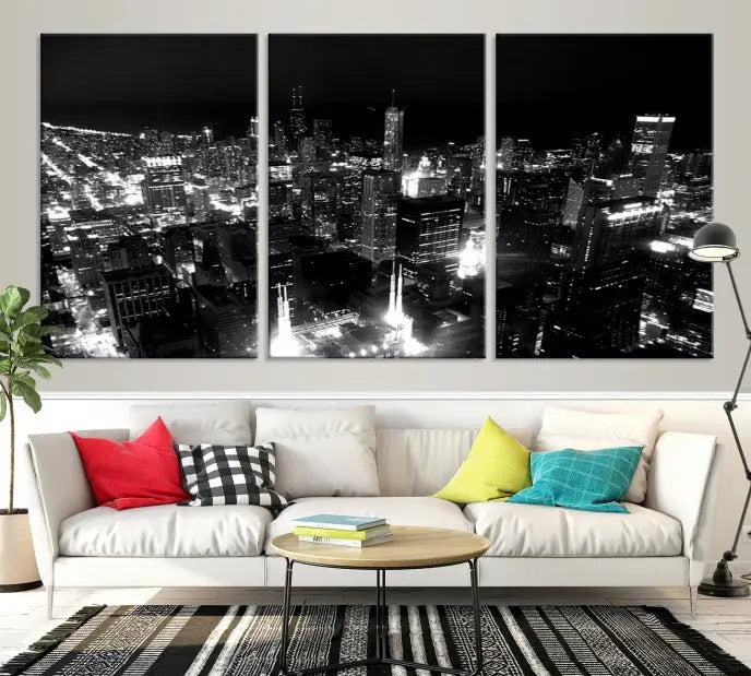 Chicago Wall Art Canvas Print Chicago City Night Canvas Print 