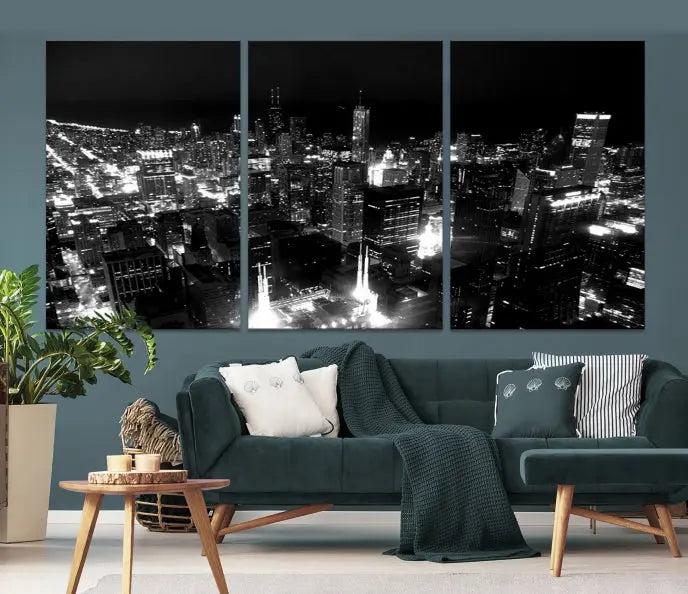 Chicago Wall Art Canvas Print Chicago City Night Canvas Print 