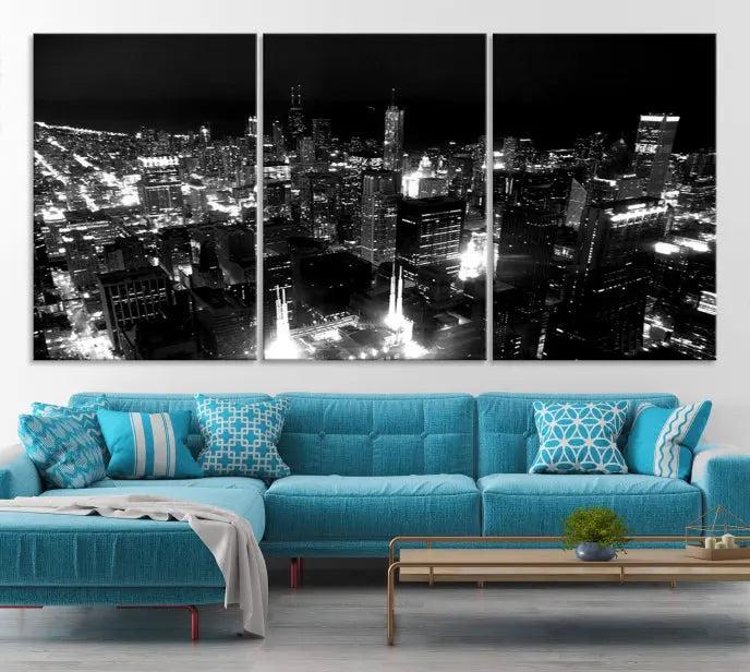 Chicago Wall Art Canvas Print Chicago City Night Canvas Print 