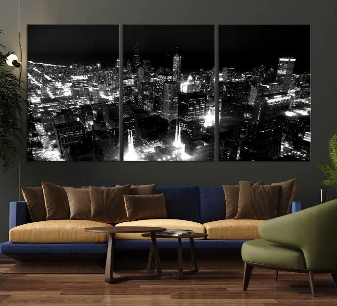 Chicago Wall Art Canvas Print Chicago City Night Canvas Print 