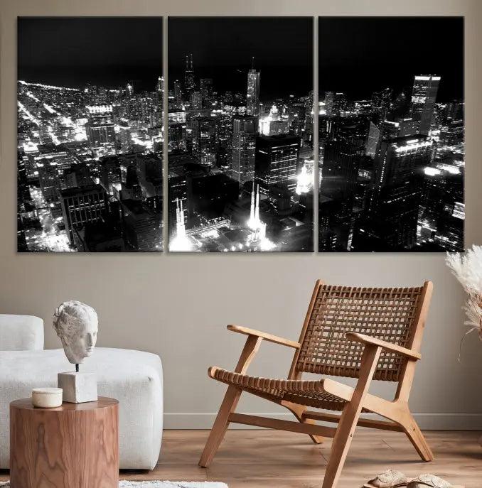 Chicago Wall Art Canvas Print Chicago City Night Canvas Print 