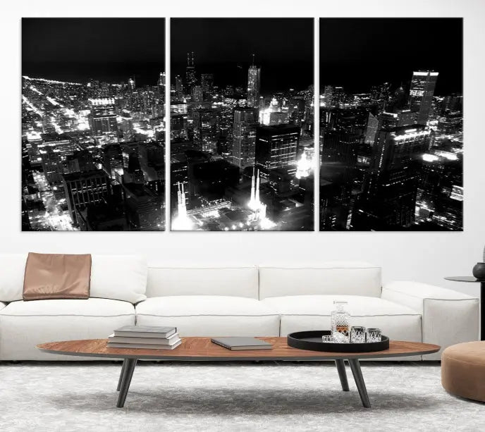 Chicago Wall Art Canvas Print Chicago City Night Canvas Print 