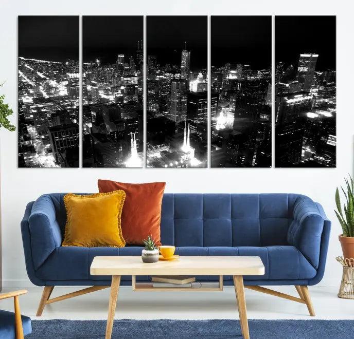 Chicago Wall Art Canvas Print Chicago City Night Canvas Print 