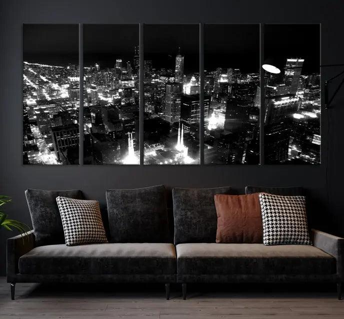 Chicago Wall Art Canvas Print Chicago City Night Canvas Print 