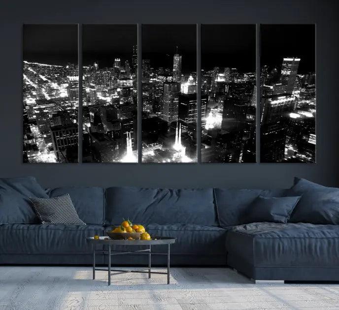 Chicago Wall Art Canvas Print Chicago City Night Canvas Print 