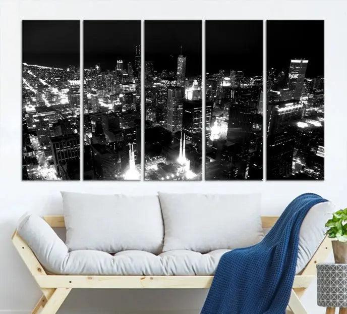 Chicago Wall Art Canvas Print Chicago City Night Canvas Print 