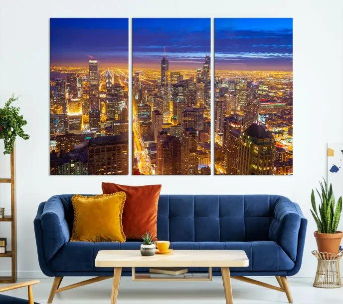 Chicago Wall Art Canvas Print Chicago City Night Canvas Print 