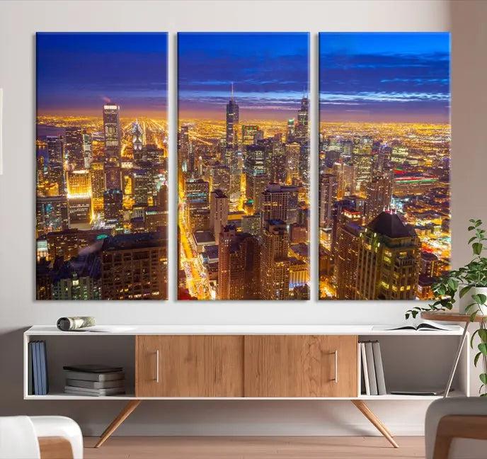 Chicago Wall Art Canvas Print Chicago City Night Canvas Print 