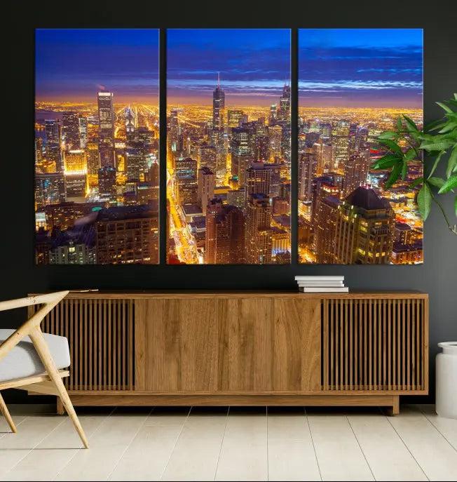 Chicago Wall Art Canvas Print Chicago City Night Canvas Print 