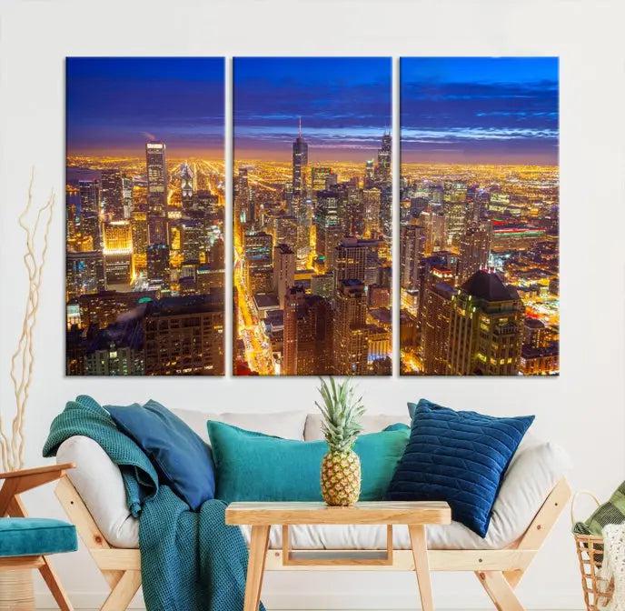 Chicago Wall Art Canvas Print Chicago City Night Canvas Print 